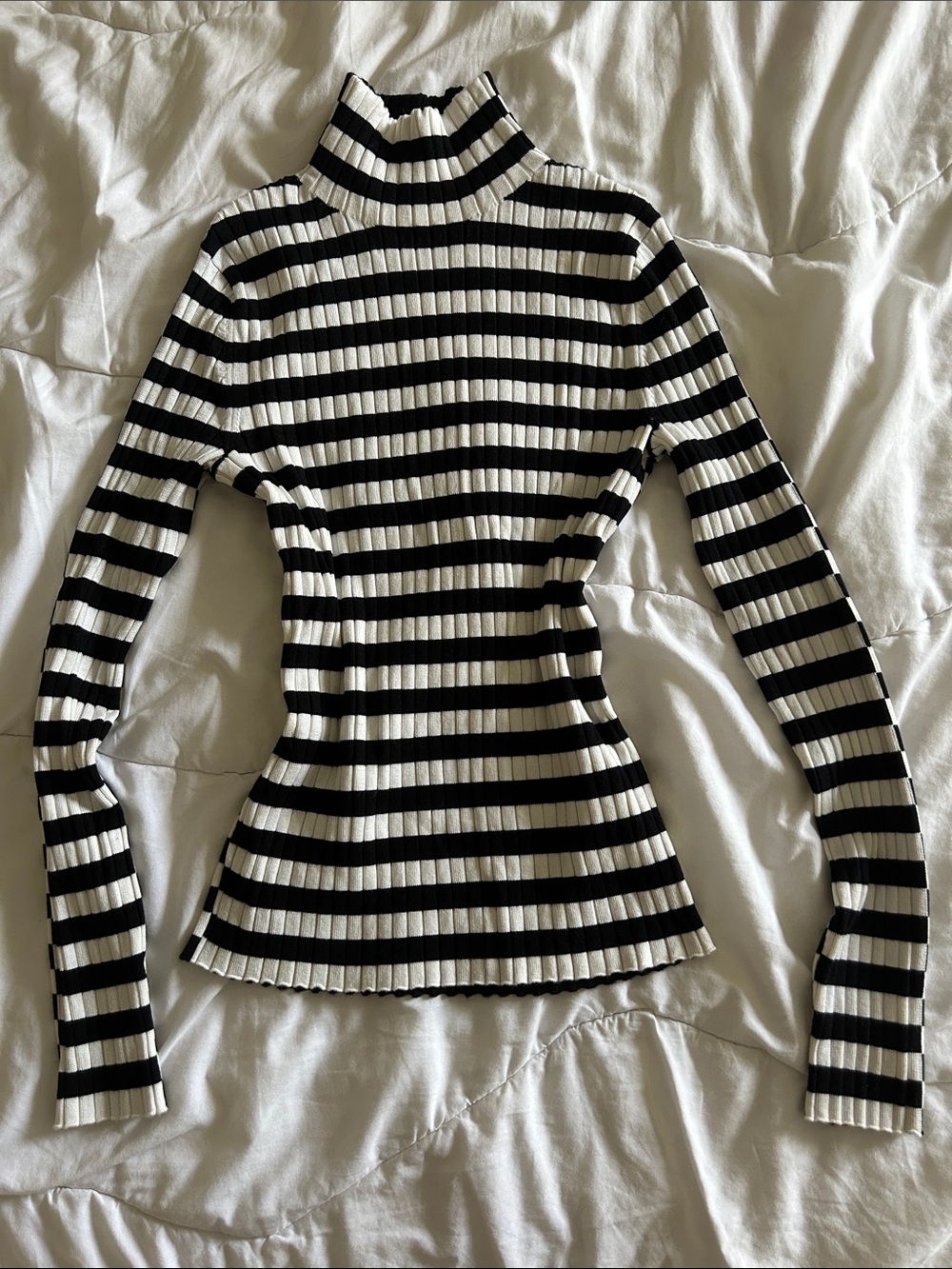 Esprit Black and White Ribbed Striped Turtleneck
